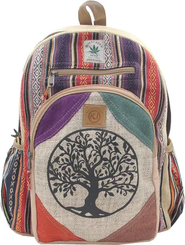 Vista 3 de KayJayStyles Natural - Mochila grande de cáñamo Nepal hecha a mano, Árbol de la vida