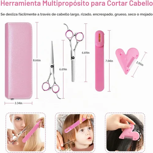 Vista 7 de Kit de corte de cabello para cortar cabello en casa, tijeras de cabello, recortadora de puntas abiertas, clips de flequillo, herramientas