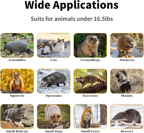 Vista 6 de Trampas plegables de 32" para animales vivos, trampa humana para animales para gatos callejeros de hasta 16.5 libras, mapaches, ardillas, zorrillos