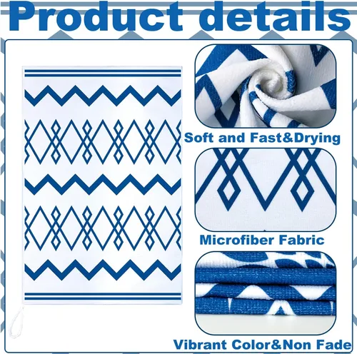 Vista 6 de Kajaia 4 paños de cocina azules florales paños de cocina geométricos, toallas de mano decorativas bohemias, paños de mano absorbentes a cuadros