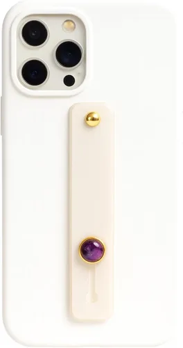 Vista 2 de Crystal Phone Grip and Phone Strap with Real Amethyst Genuine Gemstone and White Strap for Smartphones and Tablets