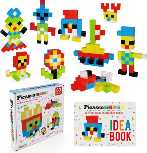 Vista 2 de PicassoTiles Cubo de rompecabezas magnético + kit de ingeniería de 105 piezas, juego de construcción de bloques de construcción magnético de 1