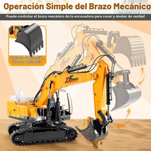Vista 3 de V-Opitos 13CH RC Excavator Toy con pala de aleación, luces y sonidos