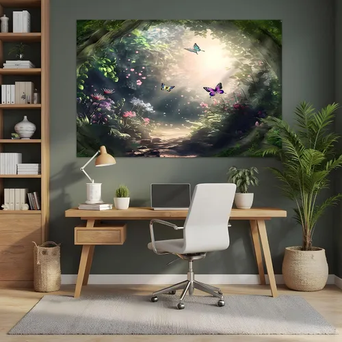 Vista 3 de Telón de fondo de fotos de bosque encantado, tapiz de pared de mariposa, fondo de fotografía de hadas, pancarta temática de fantasía, decoración