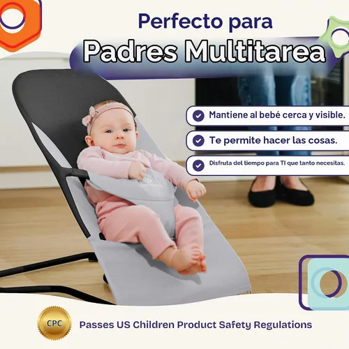 Vista 2 de ComfyBumpy Asiento Ergonómico Rebotador para Bebé - Estuche de Transporte de Viaje Adicional - Silla Rebotadora Segura y Portátil con Posiciones