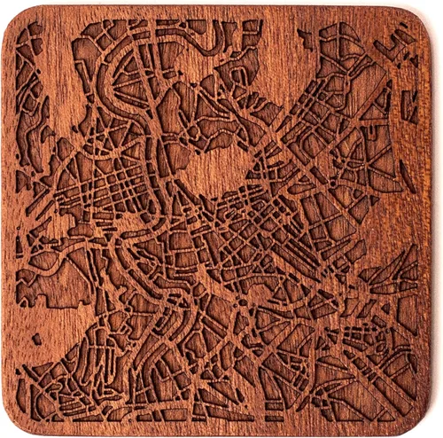 Vista 104 de Posavasos Amsterdam Map by O3 Design Studio, 1 pieza, posavasos de madera Sapele con mapa de la ciudad, hecho a mano, varias ciudades opcionales