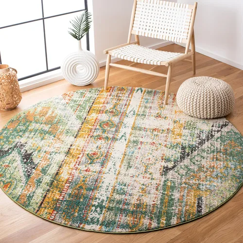 Vista 7 de SAFAVIEH Madison Collection - Alfombra decorativa de 2 pies 2 pulgadas x 4 pies, verde y naranja, diseño tribal envejecido, no desprende pelusa