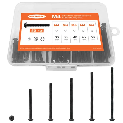 Vista 20 de Tornillos de cabeza de botón M3 x 6 mm, 8 mm, 10 mm, 12 mm, 16 mm, tornillos de cabeza de botón, acero de aleación de grado 10.9, acabado de óxido