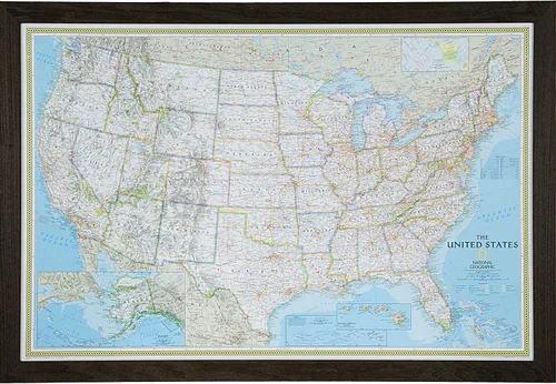 Vista 11 de Craig Frames mapa de viaje clásico de los Estados Unidos, Papel, 24 x 36 pulgadas