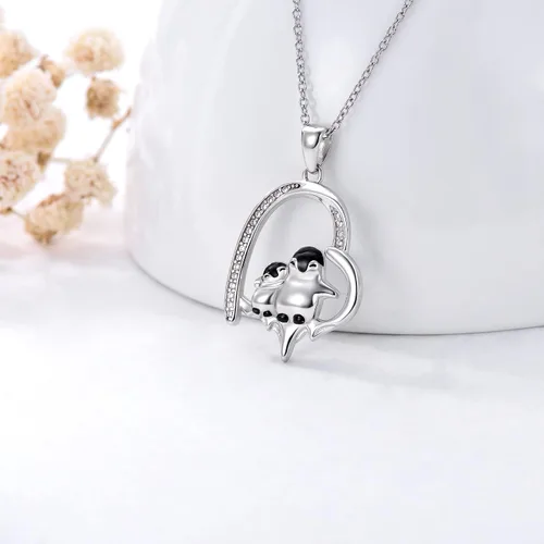 Vista 4 de Pingüinosperezosospandasbúhospanda rojojirafagatosllamasdinosaurioosocerdo monoconejito de Pascua, regalos de pingüinos, plata de ley 925, joyería