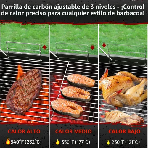Vista 8 de Parrilla de carbón de barril: parrilla de BBQ al aire libre premium espaciosa con mesa lateral - Ideal para cocinar en el patio, asar en el patio