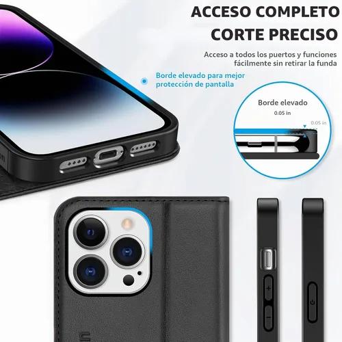 Vista 6 de SHIELDON Funda tipo cartera de piel auténtica para iPhone 14 Pro Max de 6.7 Negro