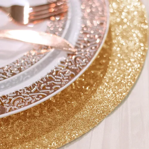 Vista 7 de Efavormart - Juego de 6 manteles individuales antideslizantes de piel sintética con purpurina, color champán para bodas, banquetes, fiestas, cocina