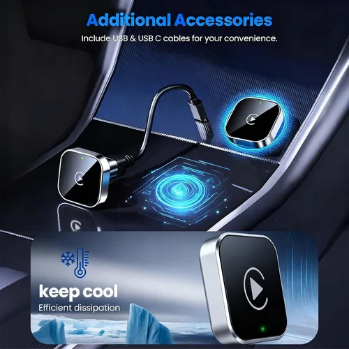 Vista 4 de Adaptador inalámbrico CarPlay y dongle automático Android, plateado brillante, conexión automática rápida, convertidor inalámbrico compacto