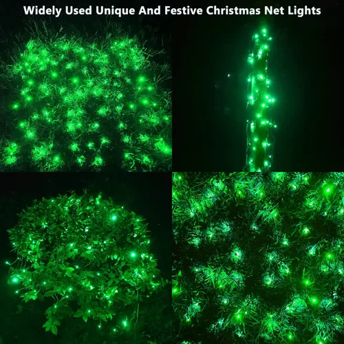 Vista 2 de HISHINY Red de luces de Navidad para exteriores, cable verde de 100 luces LED de 5 x 5 pies, cadena de luces de malla conectable para Navidad