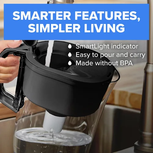 Vista 4 de Jarra de filtro de agua Brita grande para agua del grifo y potable con indicador de cambio SmartLight, incluye 1 filtro estándar, libre de BPA, dura