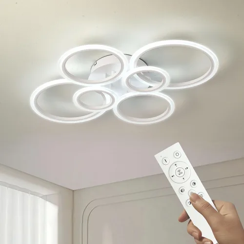Vista 9 de Moderna lámpara LED de techo de 22 pulgadas, 36 W, 3000 lúmenes, 3000 – 6500 K, regulable con control remoto, lámpara de techo empotrada para Negro
