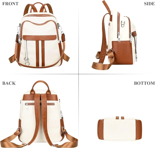 Vista 4 de ALTOSY Bolso tipo mochila de cuero genuino para mujer, bolso de hombro convertible