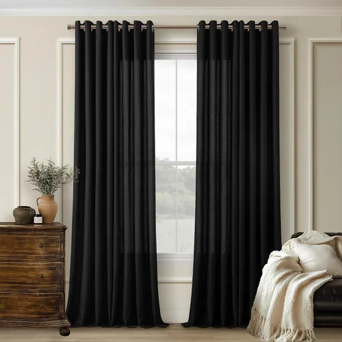 Vista 32 de Cortinas de avena con ojales DUKIYO de 96 pulgadas de largo para sala de estar, comedor, juego de 2 paneles, cortinas de arena y beige