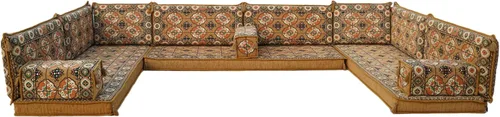 Vista 67 de arabicsofa Sofá en forma de U de estilo árabe para el suelo – Juego de Majlis hecho a mano – Sofá de estilo bohemio