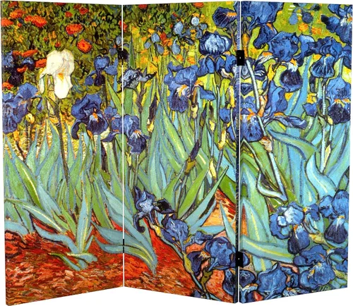 Vista 11 de Red Lantern Van Gogh - Pantalla plegable de lona corta de doble cara de 2 pies – lirios/noche estrellada sobre el Ródano 3 paneles independiente