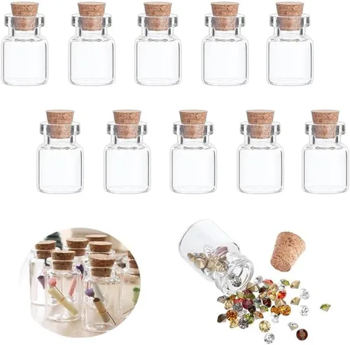 Vista 33 de 25 mini botellas de vidrio con tapas de corcho, 5 formas clásicas, pequeños frascos de vidrio, botellas de deseos, pequeños frascos decorativos