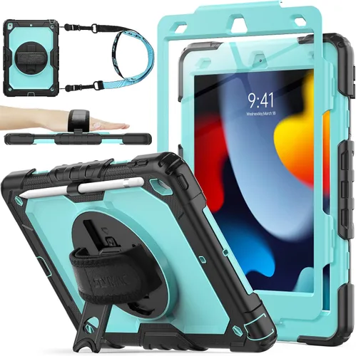 Vista 11 de SEYMAC stock Funda para iPad de 9ª/8ª/7ª generación de 10.2", a prueba de golpes con protector de pantalla, soporte para lápiz