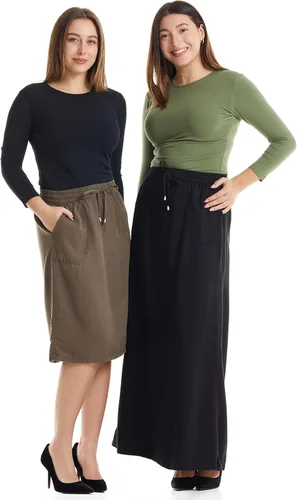 Vista 5 de ESTEEZ A Line Falda Midi Larga Tencel Denim para Mujer con Bolsillos - Atlanta