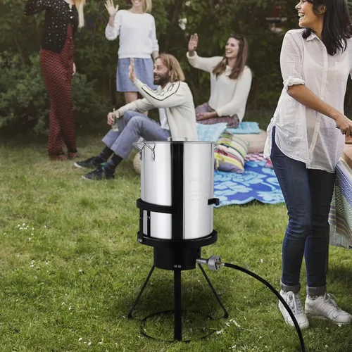 Vista 9 de Freidora – Kit de olla de aluminio de 30 cuartos de galón de mariscos y freidora de pavo con termómetro, cesta, propano para cangrejo, langosta