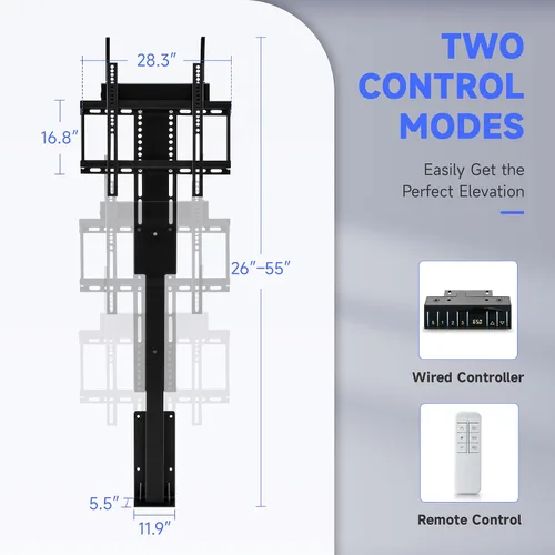 Vista 6 de CO-Z Elevador de TV motorizado para televisores de 32" a 57" de hasta 165 lb, 400x400 VESA, soporte con mecanismo de altura ajustable y montaje