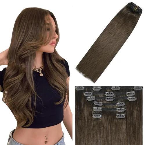 Vista 60 de WindTouch - Extensiones de cabello humano liso con pinzas, color negro azabache, 2.47 onzas, N.° 1, 12 pulgadas, 7