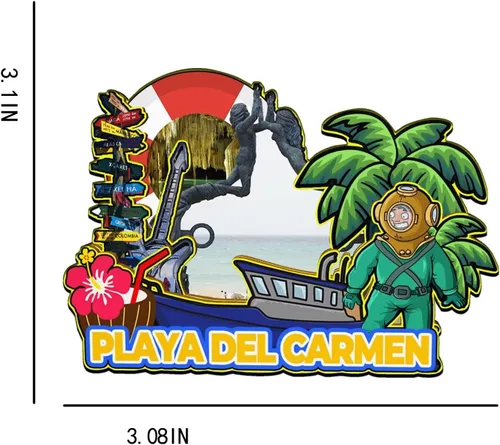 Vista 3 de Playa del Carmen México Imán para nevera de madera 3D, monumentos coleccionables para viajes, decoración hecha a mano -2003