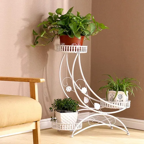 Vista 9 de Soporte de flores de hierro forjado interior,Soporte para macetas de pie en el piso,Soporte para plantas escalonadas para sala de estar, balcón rojo