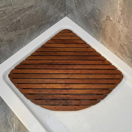 Vista 3 de Bare Decor Dania - Tapete esquinero para ducha, 24 x 24 pulgadas, madera de teca maciza y acabado aceitado