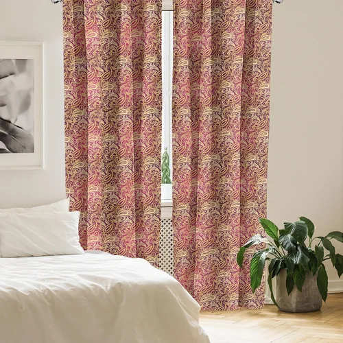 Vista 4 de Ambesonne Cortinas amarillas de damasco, estilo oriental oriental dibujadas a mano, patrón de hojas de cachemira repetidas, tratamientos de ventana