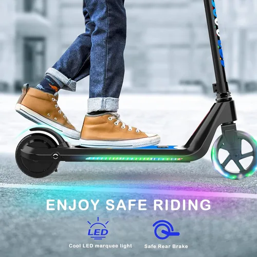 Vista 4 de LINGTENG Patinete Eléctrico para Niños de 6 a 10 Años, Patinete de Impulso con Arranque por Patada con Velocidad y Altura Ajustables, Rueda Luminosa