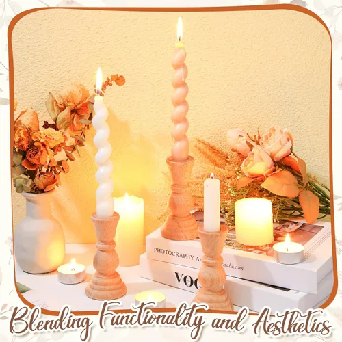 Vista 6 de Nitial 12 portavelas de madera sin terminar, clásicos candelabros de madera sin terminar, pequeños candelabros sin terminar para manualidades