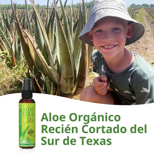 Vista 4 de Seven Minerals, Gel de Aloe Vera Orgánico de Tamaño de Viaje de 100% Puro Aloe Recién Cortado - 2 Fl Oz - Máxima Calidad, Cultivado en Texas