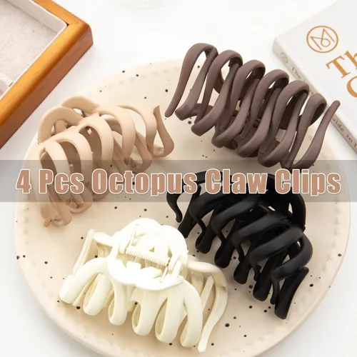 Vista 3 de 4 Piezas Pinzas de Garra de Pulpo Pinzas de Garra para Cabello de Pulpo para Mujeres 3.8" Pinza Grande para Cabello para Mujeres Agarre Fuerte Clip
