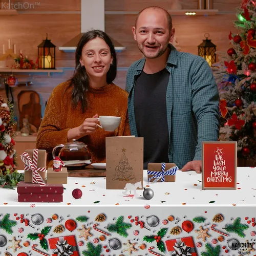 Vista 7 de KatchOn, XtraLarge - Mantel de Navidad de plástico, paquete de 3, 108 x 54 pulgadas, mantel de vinilo desechable de Navidad, decoraciones navideñas