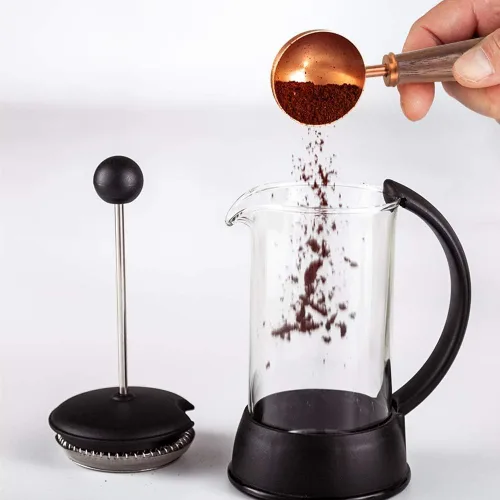 Vista 7 de Easyworkz Cuchara de café retro de acero inoxidable con mango de nogal negro, 10 g - Cuchara medidora (Oro rosa)