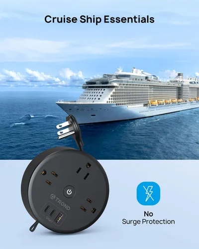 Vista 5 de TROND - Regleta de alimentación con cable de extensión retráctil - Regleta de alimentación de viaje con 3 tomas de CA, 3 puertos USB (2 USB C)