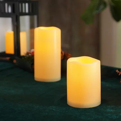Vista 3 de Homemory paquete de 9 velas sin llama, impermeables para exteriores, velas LED acrílicas que funcionan con pilas, con control remoto y temporizador