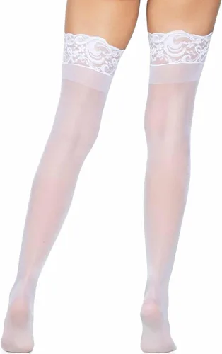 Vista 4 de Leg Avenue Muslo de elastano transparente para mujer con encaje de silicona Stay-Up