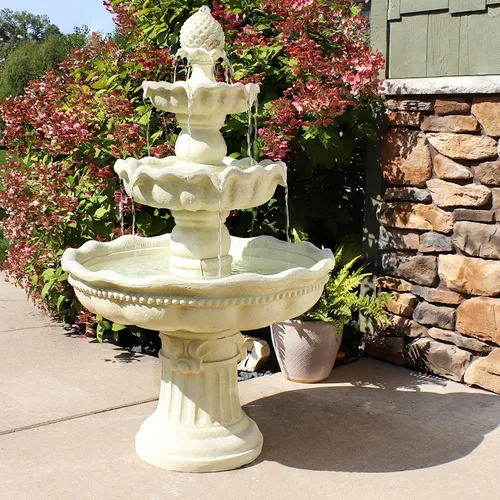 Vista 7 de Sunnydaze - Fuente de agua de 3 niveles de 51 pulgadas, fuente eléctrica para exteriores con parte superior de piña, función de agua para patio al