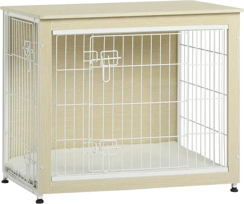 Vista 10 de DWANTON - Perrera con cojín, de madera, con puertas dobles, para interiores, S, M, L, 27.2 pulgadas de largo, negro