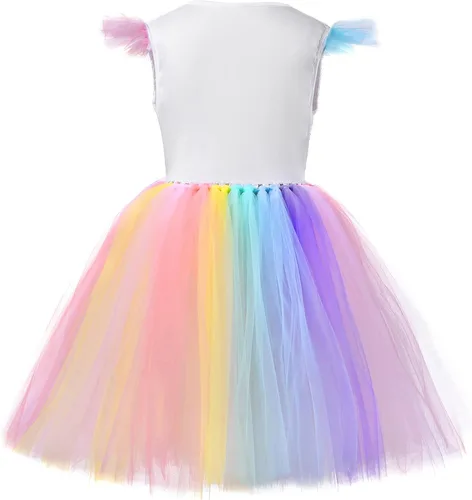 Vista 3 de PinkBeautiM Vestido tutú de unicornio para niñas, disfraz de unicornio de lentejuelas para niña con diadema, vestidos de fiesta de cumpleaños de 3 a