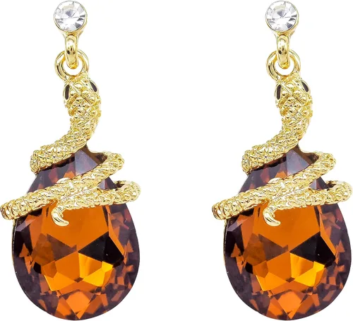 Vista 22 de Navachi Pendientes colgantes de gota de serpiente con forma de pera multicolor de cristal chapado en oro de 18 quilates