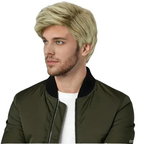 Vista 14 de Creamily Peluca marrón para hombre, disfraz de pelo corto, estilo cosplay marrón (Brown-1)