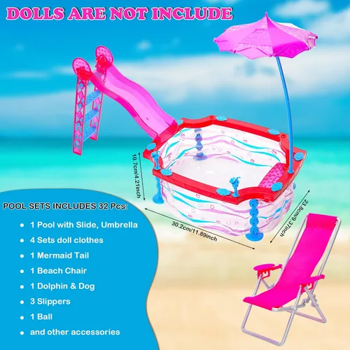 Vista 2 de Conjunto de juego de muñecas para piscina, ropa de baño, accesorio